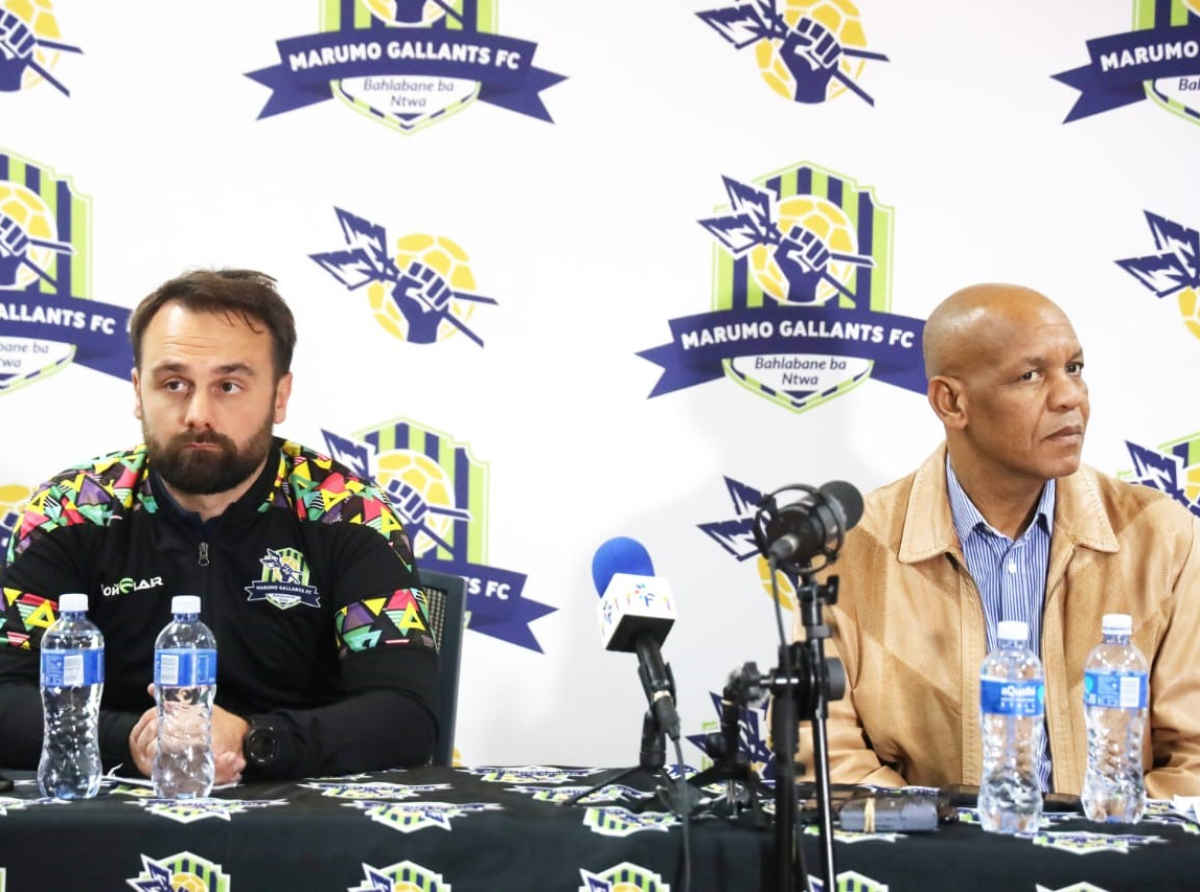  Photo by: Baagedi Setlhora Coach Alexandre Lafitte and Chairman of Marumo Gallants Abraham Sello at a press briefing introducing the new coach and newly signed Players at the Born hotel, Bloemfontein. 